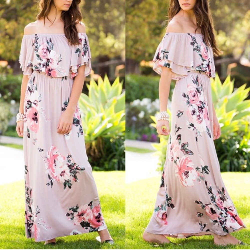 1 LEFT • Floral Off Shoulder Maxi Dress - Picture 5 of 6